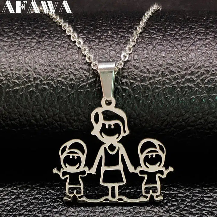 Mothers and Children Family Stainless Steel Necklaces Silver Color Necklace Jewelry dia de la madre Mother&#39;s Day Gift N328S01-Arlik interiors