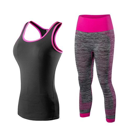 yuerlian Ladies Sports Running Cropped Top 3/4 Leggings Yoga Gym Trainning Set Clothing workout fitness women yoga suit-0-Bennys Beauty World