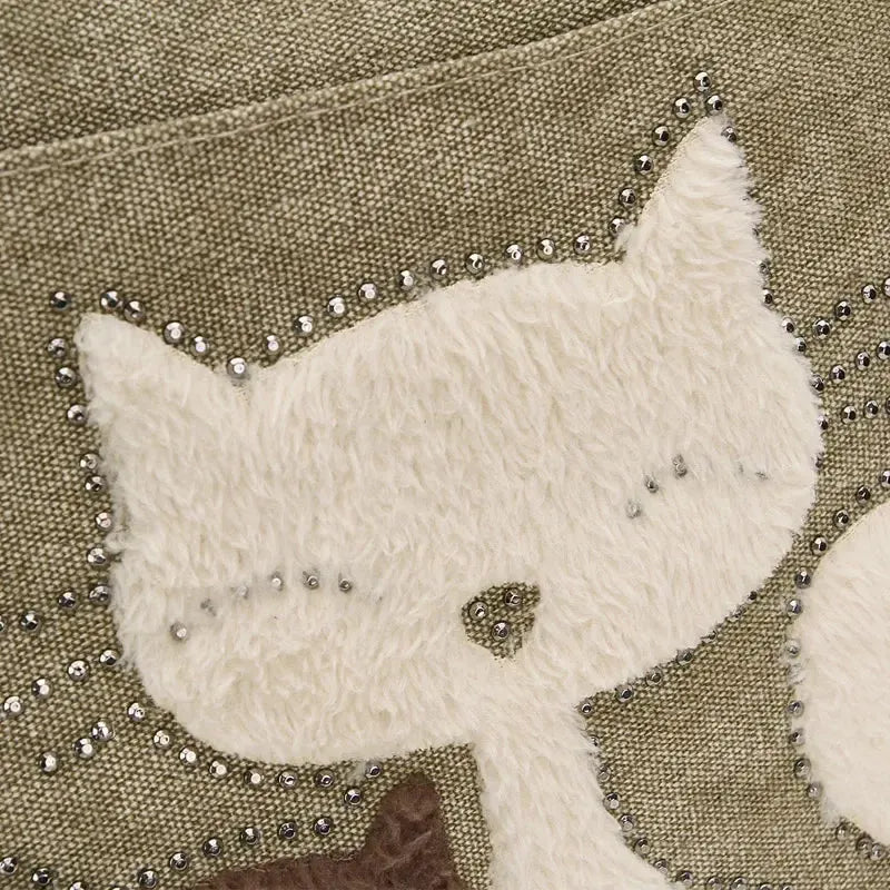 Cute Cat Canvas Shoulder Bag for Women – Plush Rivet Handbag-Bag-Bennys Beauty World