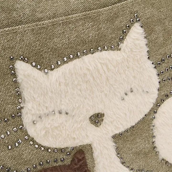 Cute Cat Canvas Shoulder Bag for Women – Plush Rivet Handbag-Bag-Bennys Beauty World
