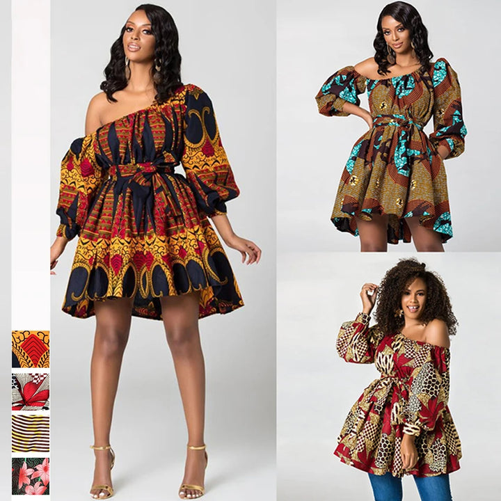 African Dresses for Women Summer Tilting Shoulder i Africa Style Print  Dashiki Top