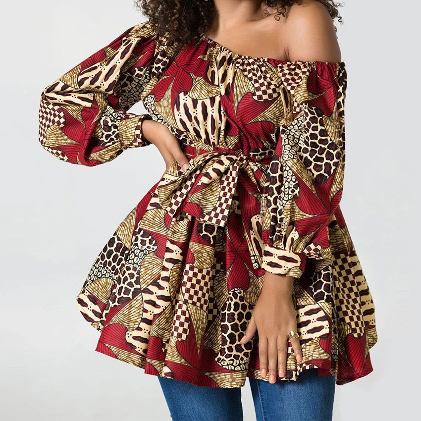 African Dresses for Women Summer Tilting Shoulder i Africa Style Print  Dashiki Top