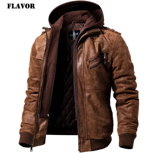 Winter Fashion Motorcycle Leather Jacket Men Slim Fit Warm Streetwear