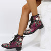 Halloween Shoes Rose Flower Print Lace-up Ankle Boots Women BENNYS 