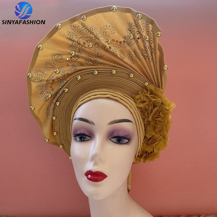 Handmade Beautiful Sinya Auto Gele Headtie Soft Light Ladies Turban Cap For Party Occasion High Quality Material BENNYS 