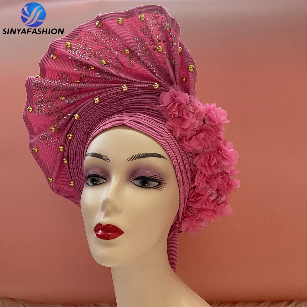 Handmade Beautiful Sinya Auto Gele Headtie Soft Light Ladies Turban Cap For Party Occasion High Quality Material BENNYS 