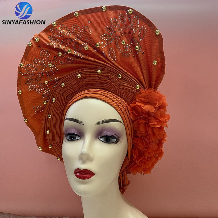 Handmade Beautiful Sinya Auto Gele Headtie Soft Light Ladies Turban Cap For Party Occasion High Quality Material BENNYS 