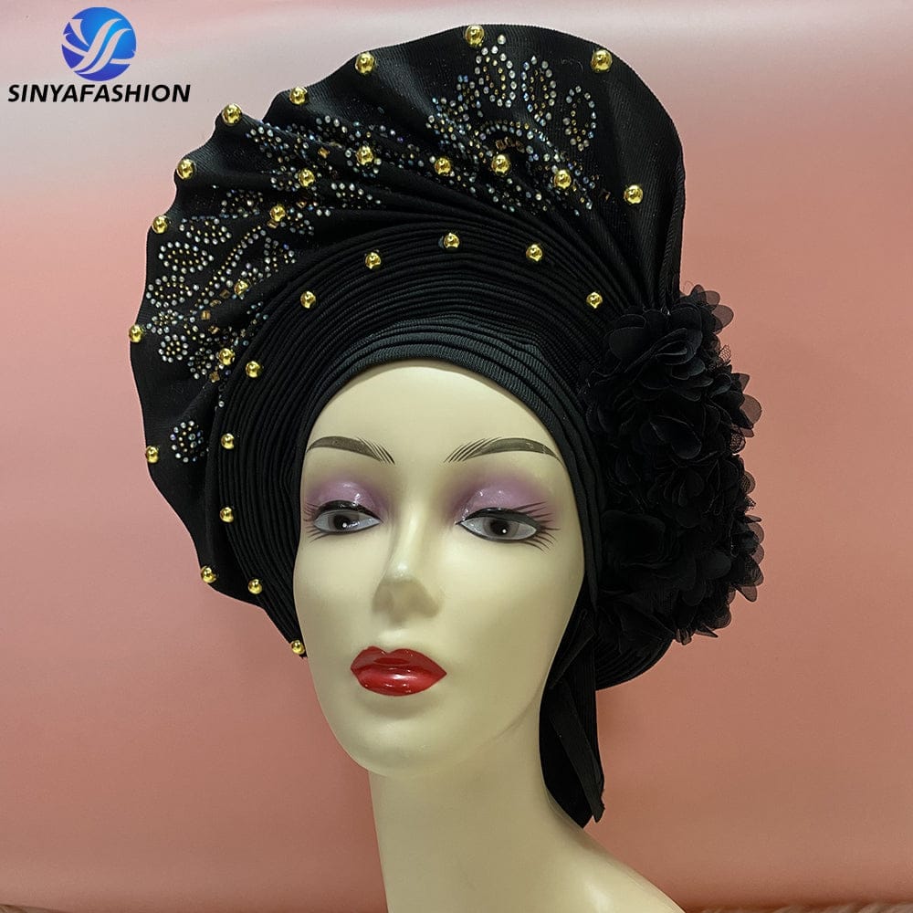 Handmade Beautiful Sinya Auto Gele Headtie Soft Light Ladies Turban Cap For Party Occasion High Quality Material BENNYS 