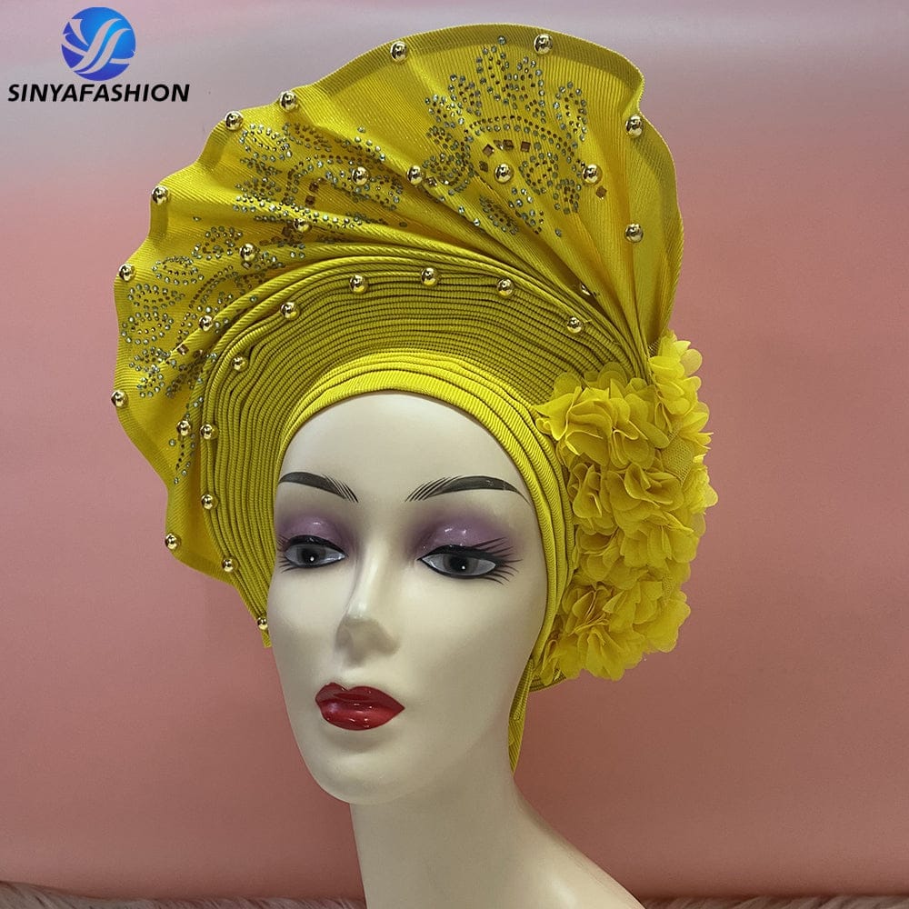 Handmade Beautiful Sinya Auto Gele Headtie Soft Light Ladies Turban Cap For Party Occasion High Quality Material BENNYS 