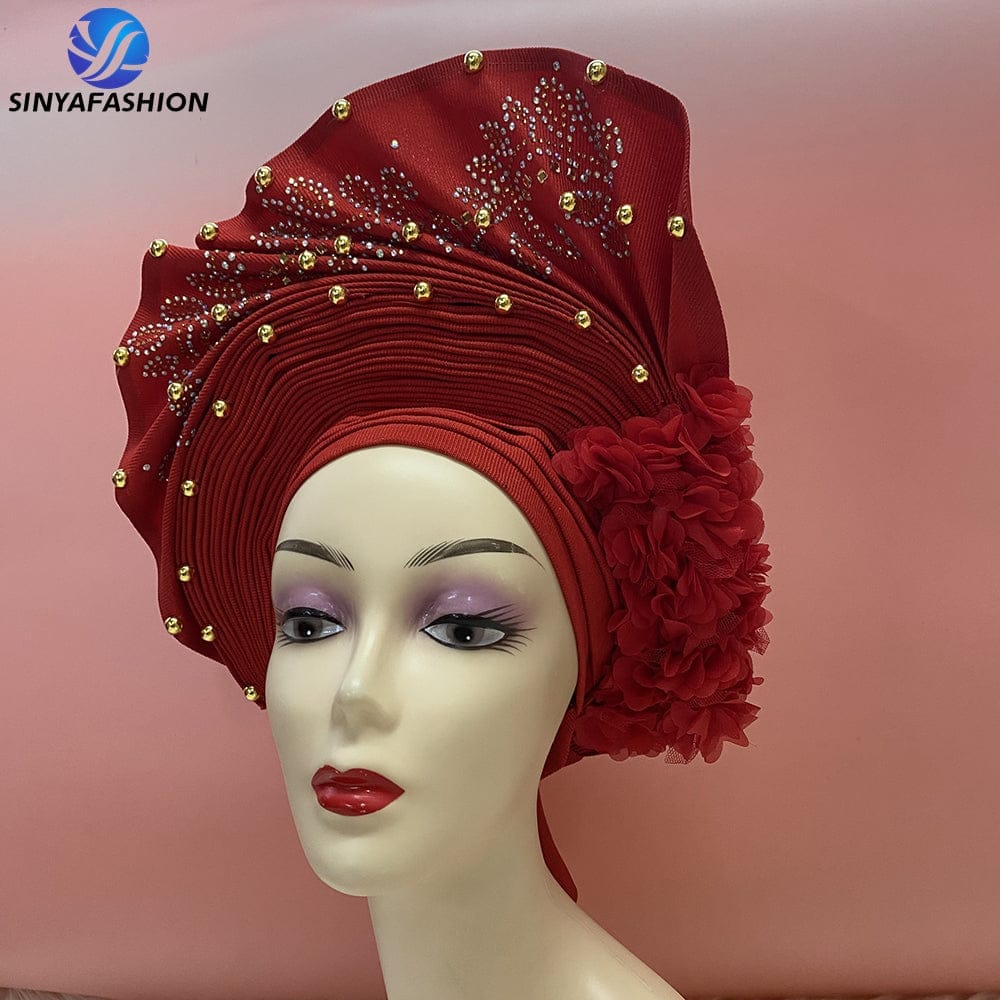 Handmade Beautiful Sinya Auto Gele Headtie Soft Light Ladies Turban Cap For Party Occasion High Quality Material BENNYS 