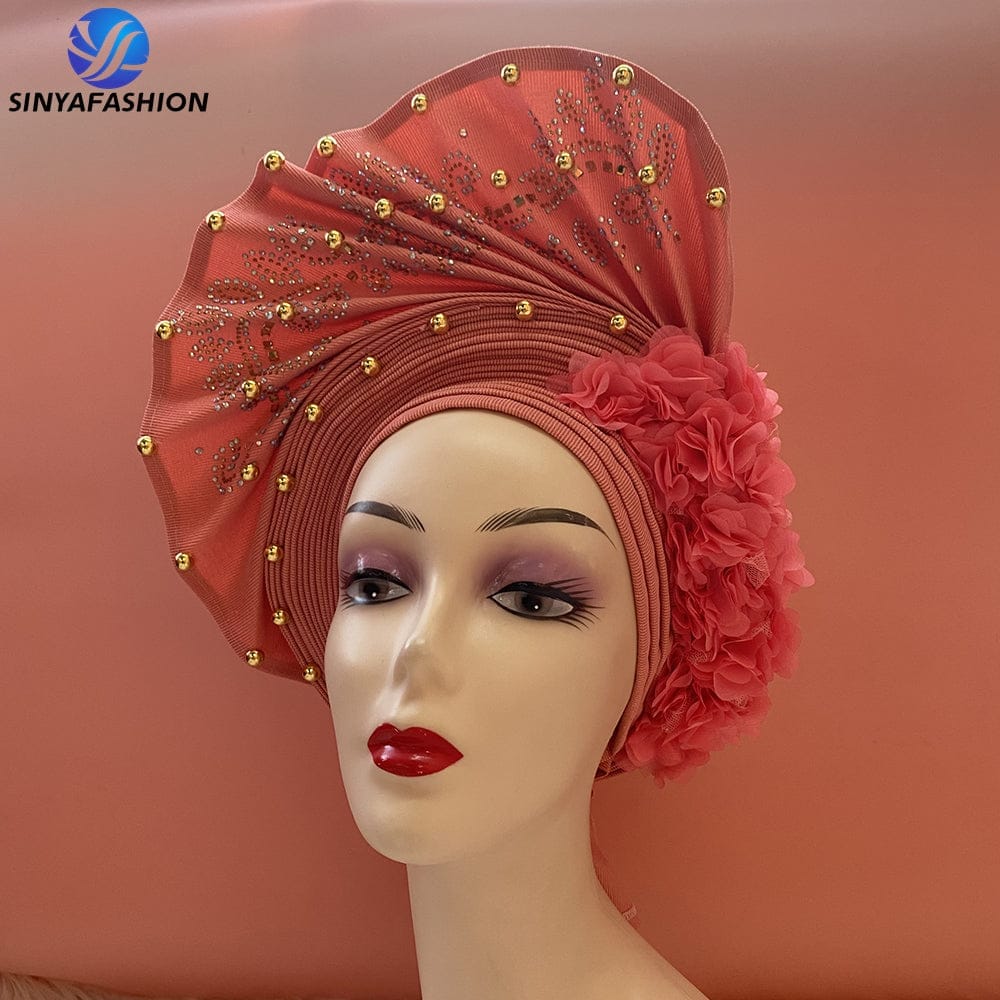 Handmade Beautiful Sinya Auto Gele Headtie Soft Light Ladies Turban Cap For Party Occasion High Quality Material BENNYS 