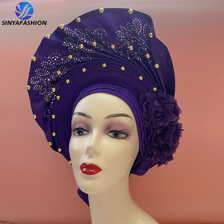 Handmade Beautiful Sinya Auto Gele Headtie Soft Light Ladies Turban Cap For Party Occasion High Quality Material BENNYS 