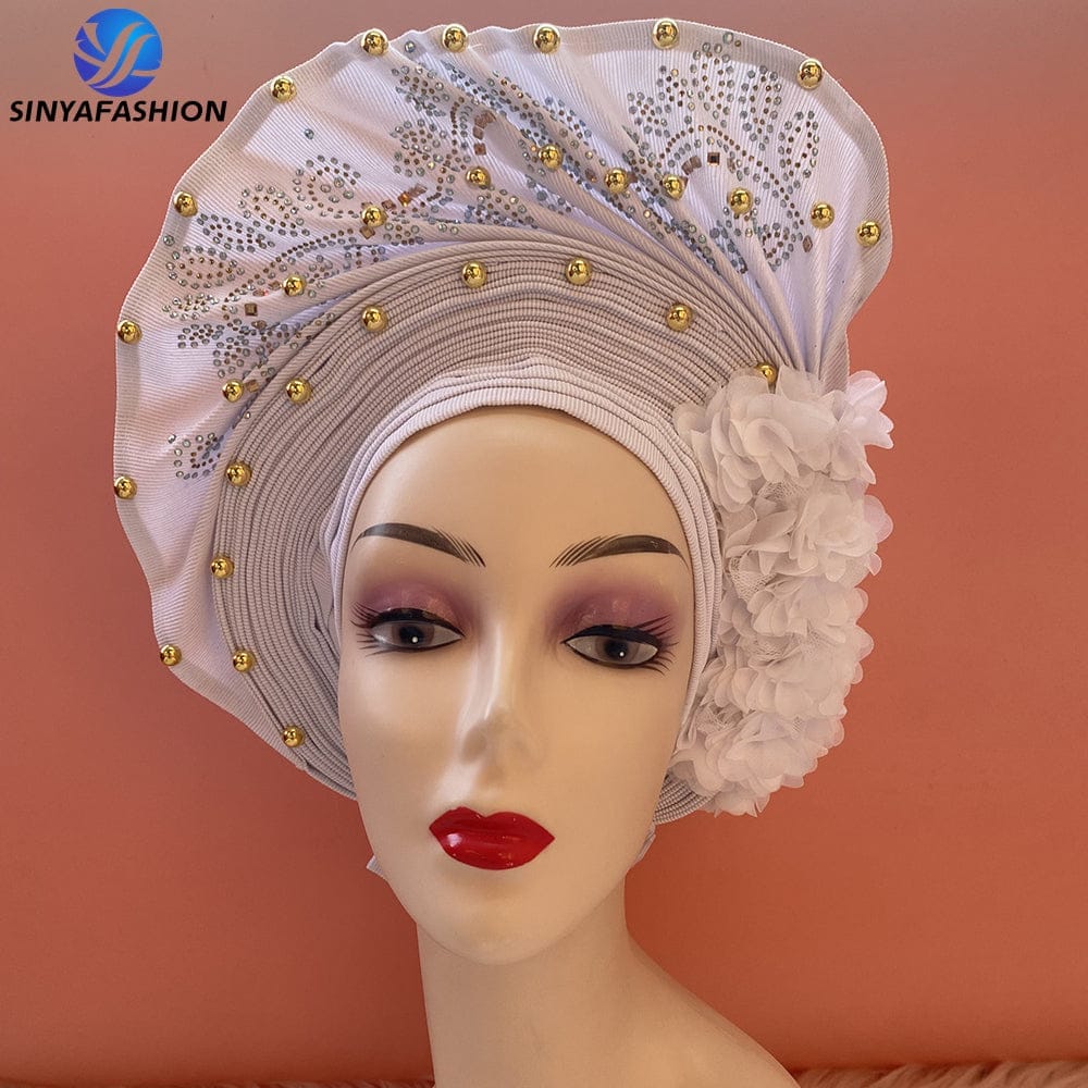 Handmade Beautiful Sinya Auto Gele Headtie Soft Light Ladies Turban Cap For Party Occasion High Quality Material BENNYS 