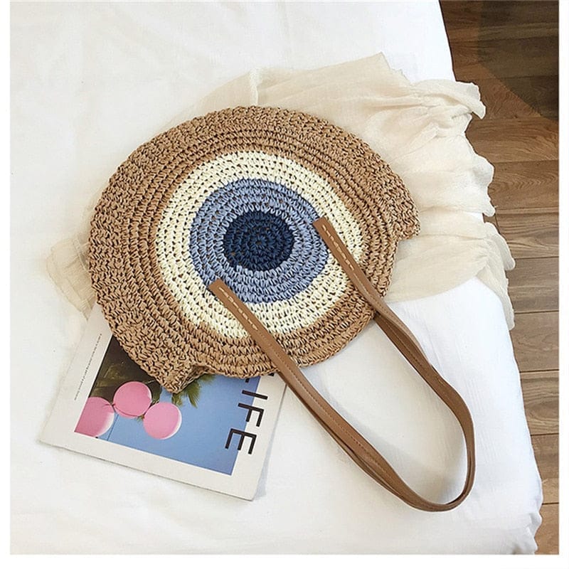 Handmade Woven Summer Beach Round Straw Bags for Women BENNYS 