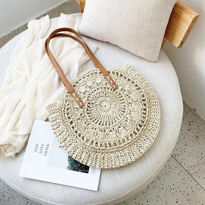 Handmade Woven Summer Beach Round Straw Bags for Women BENNYS 