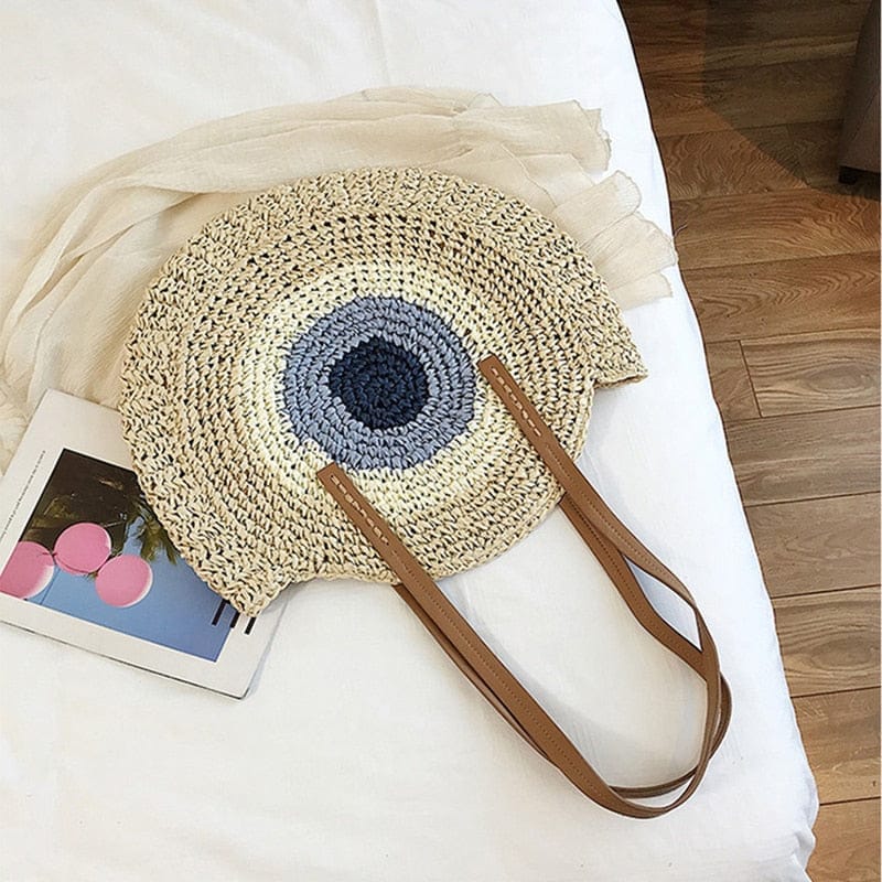 Handmade Woven Summer Beach Round Straw Bags for Women BENNYS 