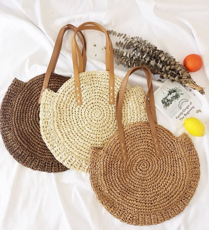 Handmade Woven Summer Beach Round Straw Bags for Women BENNYS 