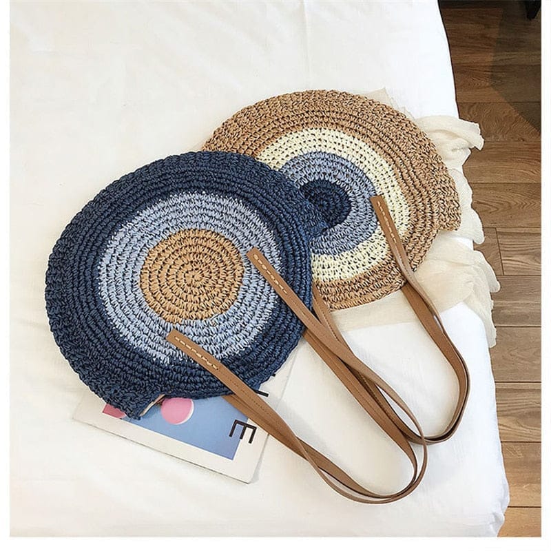 Handmade Woven Summer Beach Round Straw Bags for Women BENNYS 