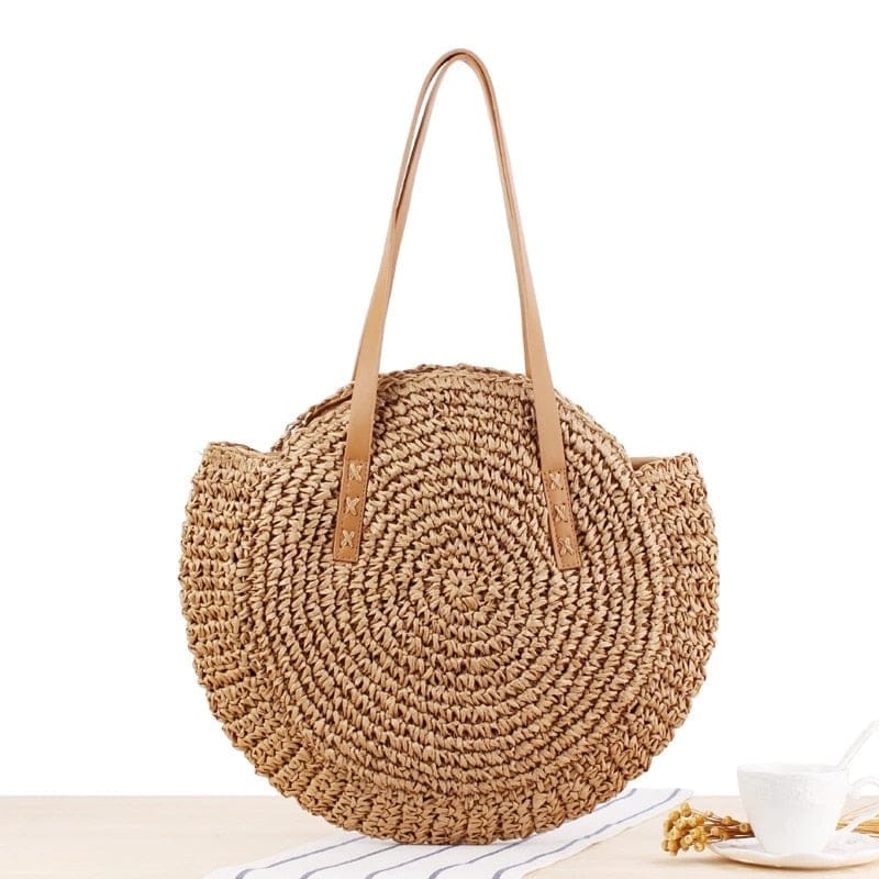 Handmade Woven Summer Beach Round Straw Bags for Women BENNYS 