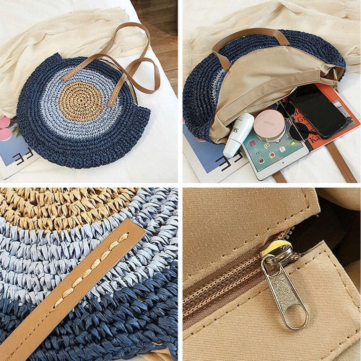 Handmade Woven Summer Beach Round Straw Bags for Women BENNYS 