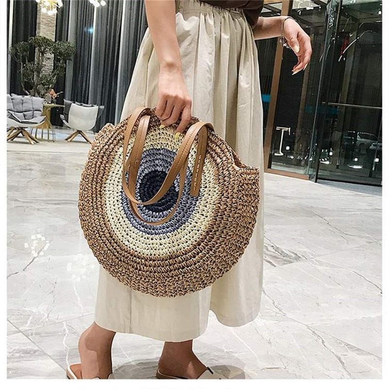 Handmade Woven Summer Beach Round Straw Bags for Women BENNYS 