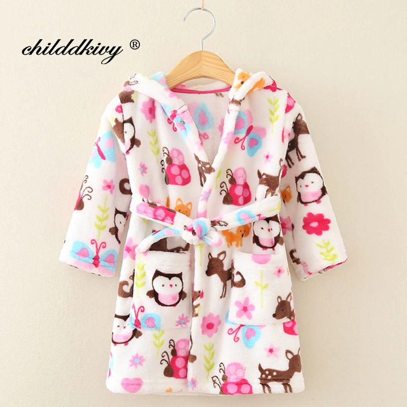 Kids Flannel Hooded Robe | Soft Cartoon Sleepwear | Ages 2–8