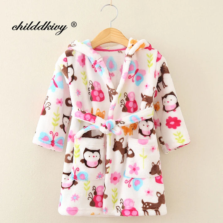 Kids Flannel Hooded Robe | Soft Cartoon Sleepwear | Ages 2–8