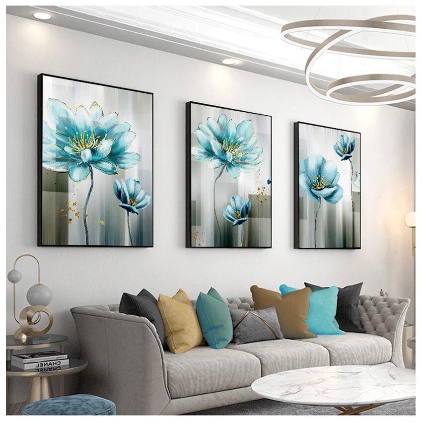 Abstract Blue Flower Canvas Painting-Painting-Arlik interiors