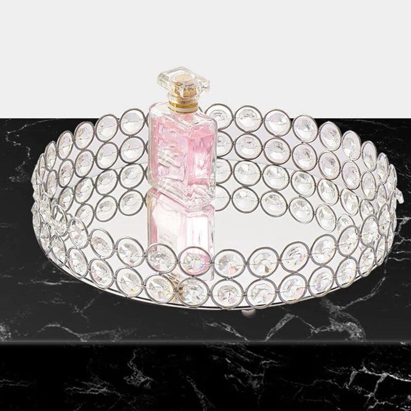 Round Glass Plate Mirror Decorative Cosmetics Storage Box Tray Wedding Home Decoration Rack Storage Box Home Storage Box-Arlik interiors