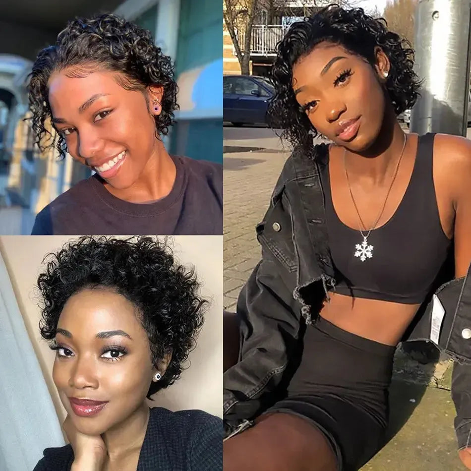 Burgundy Highlight Honey Colored Short Curly Pixie Cut Lace Wig-Wig-Bennys Beauty World