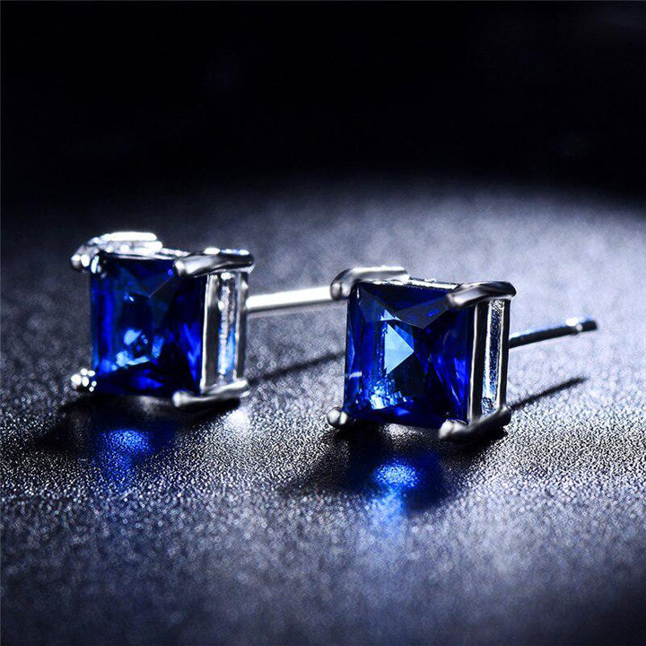 Square Stone Earrings Royal Blue Zircon Crystal Stud Earrings For Women-earrings-Bennys Beauty World