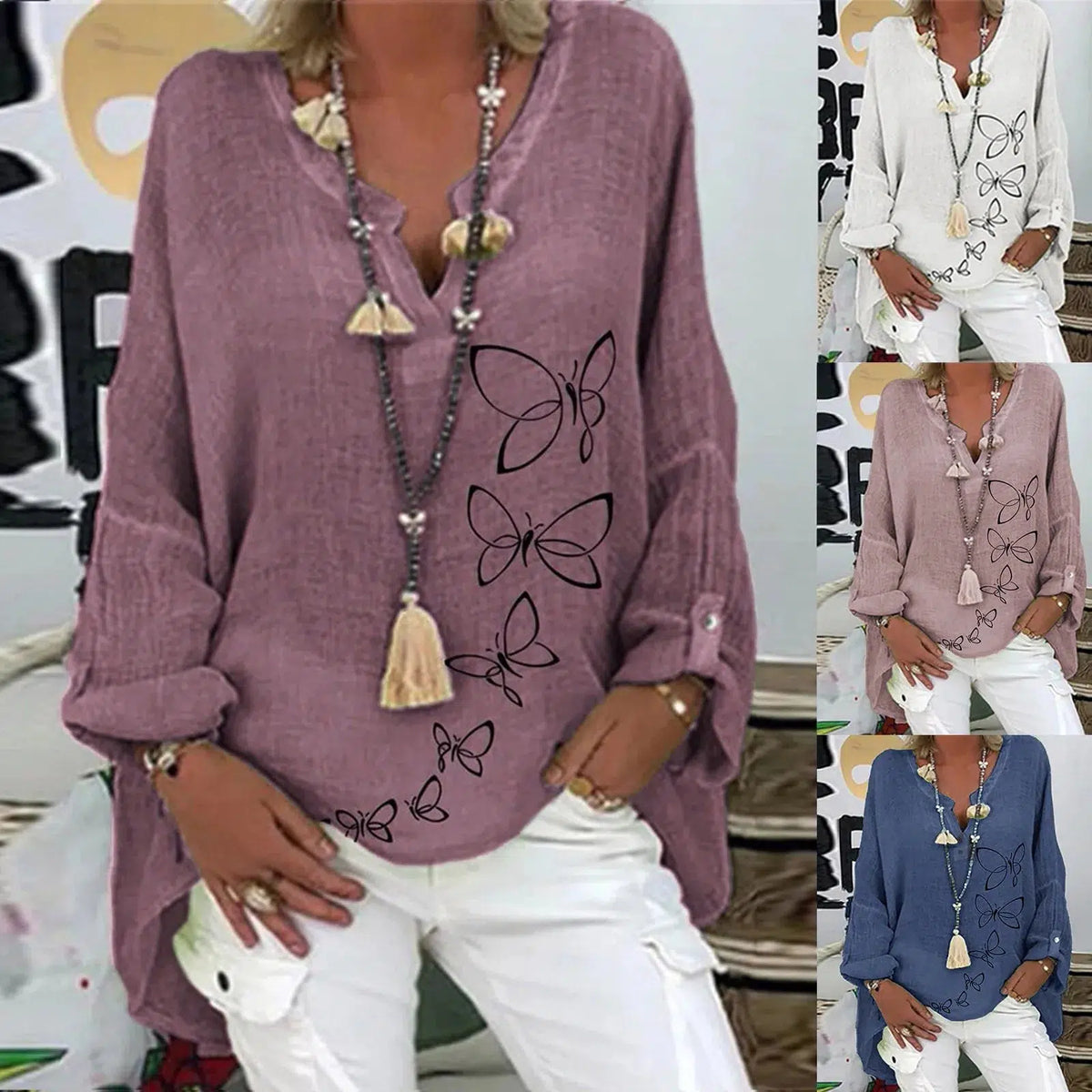 Casual Floral Print Linen Cotton Blouse Women-blouse-Bennys Beauty World