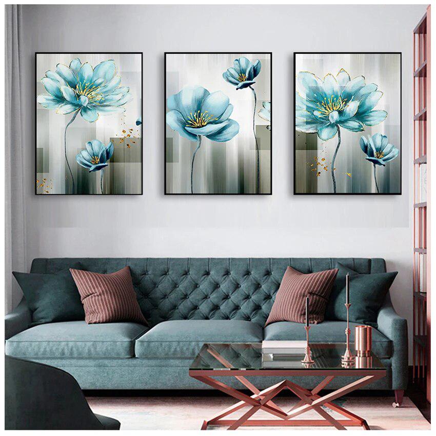 Abstract Blue Flower Canvas Painting-Painting-Arlik interiors