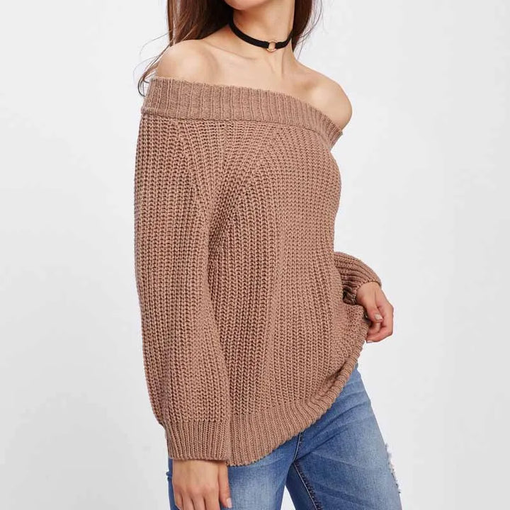 Solid Color Loose V-neck Lantern Sleeve Long Sleeve Sweater