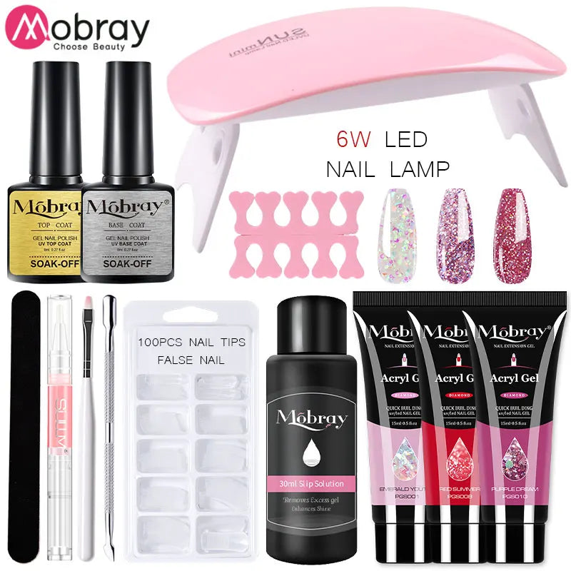 Mobray Poly Nail Gel Kit Finger Extension UV Gel LED Lamp for Manicure Nail Art Set