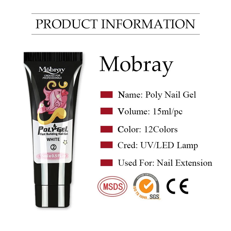 Mobray Poly Nail Gel Kit Finger Extension UV Gel LED Lamp for Manicure Nail Art Set