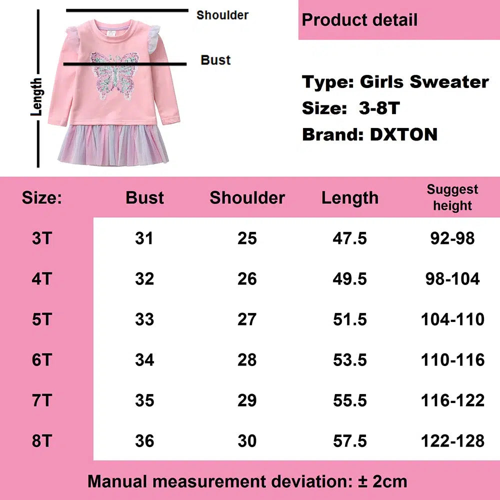 DXTON Toddler Girls T-Shirts Long Sleeve Kids Tops