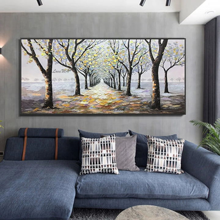 3D Unframed Hand Painted Gold Tree Oil Painting On Canvas