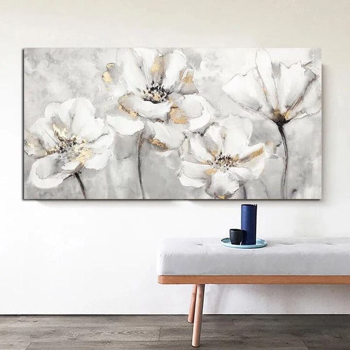 Abstract White and Golden Flower Canvas-Painting-Arlik interiors