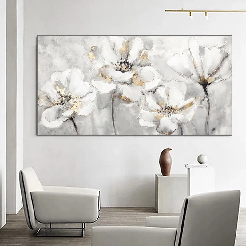 Abstract White and Golden Flower Canvas-Painting-Arlik interiors