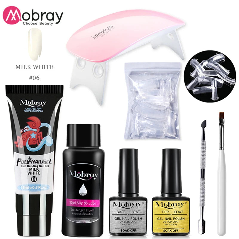 Mobray Poly Nail Gel Kit Finger Extension UV Gel LED Lamp for Manicure Nail Art Set