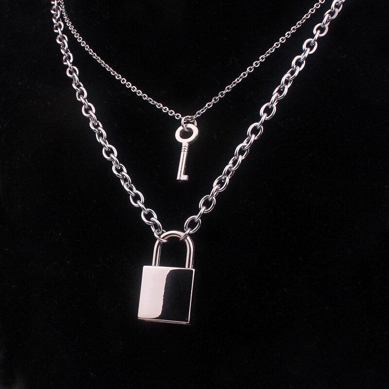 Stainless steel chains punk padlock necklaces for women