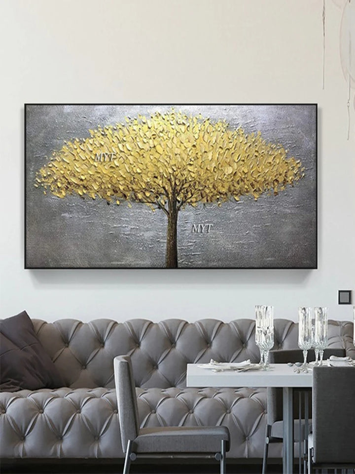 3D Unframed Hand Painted Gold Tree Oil Painting On Canvas