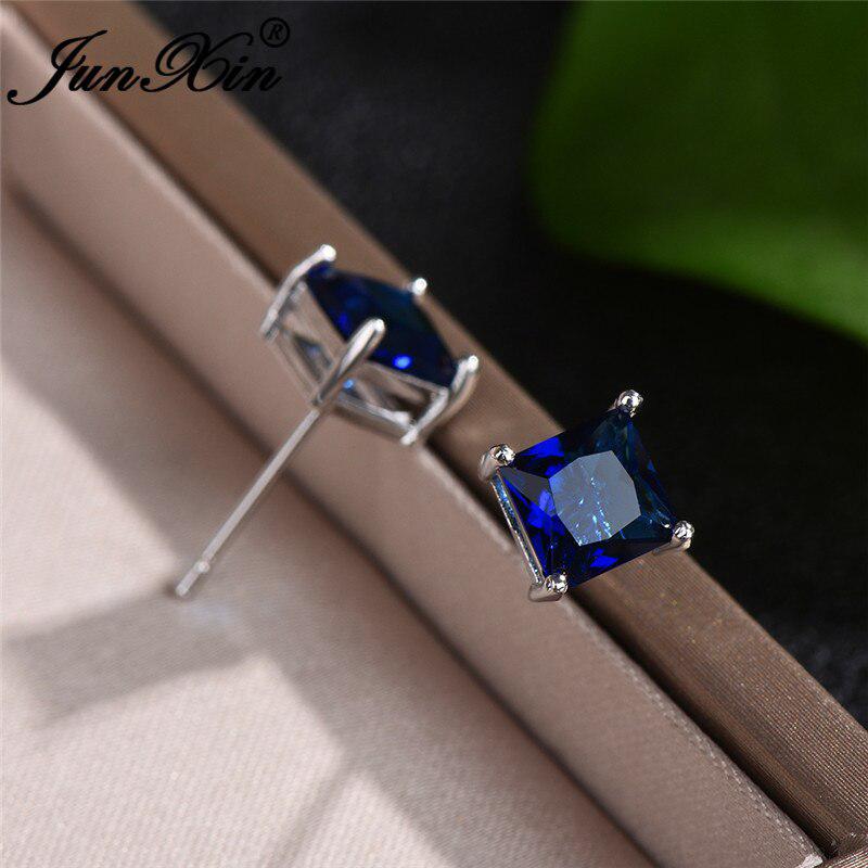 Square Stone Earrings Royal Blue Zircon Crystal Stud Earrings For Women-earrings-Bennys Beauty World