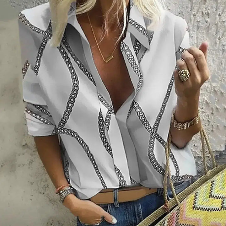 Women's Casual Blouse Long Sleeve Chain t Shirt Print Tops-Tops-Bennys Beauty World