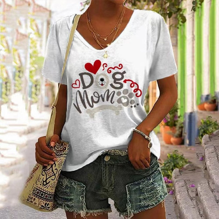 Heart Print Women T-Shirt Ladies Casual Basis V-Collar White Shirt BENNYS 