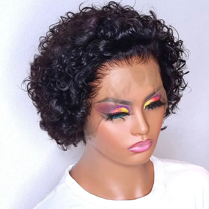 Burgundy Highlight Honey Colored Short Curly Pixie Cut Lace Wig-Wig-Bennys Beauty World