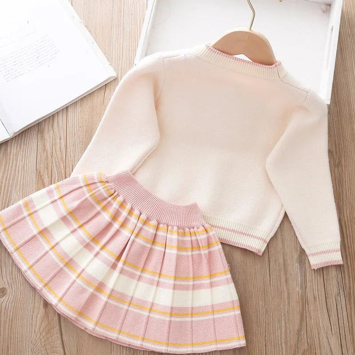 Girls Bowknot Plaid Short Skirt Two-Piece Set-Bennys Beauty World