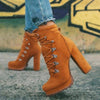 Heeled Boots For Women Round Toe Lace UP High Heels Boots Mid Calf Shoes BENNYS 