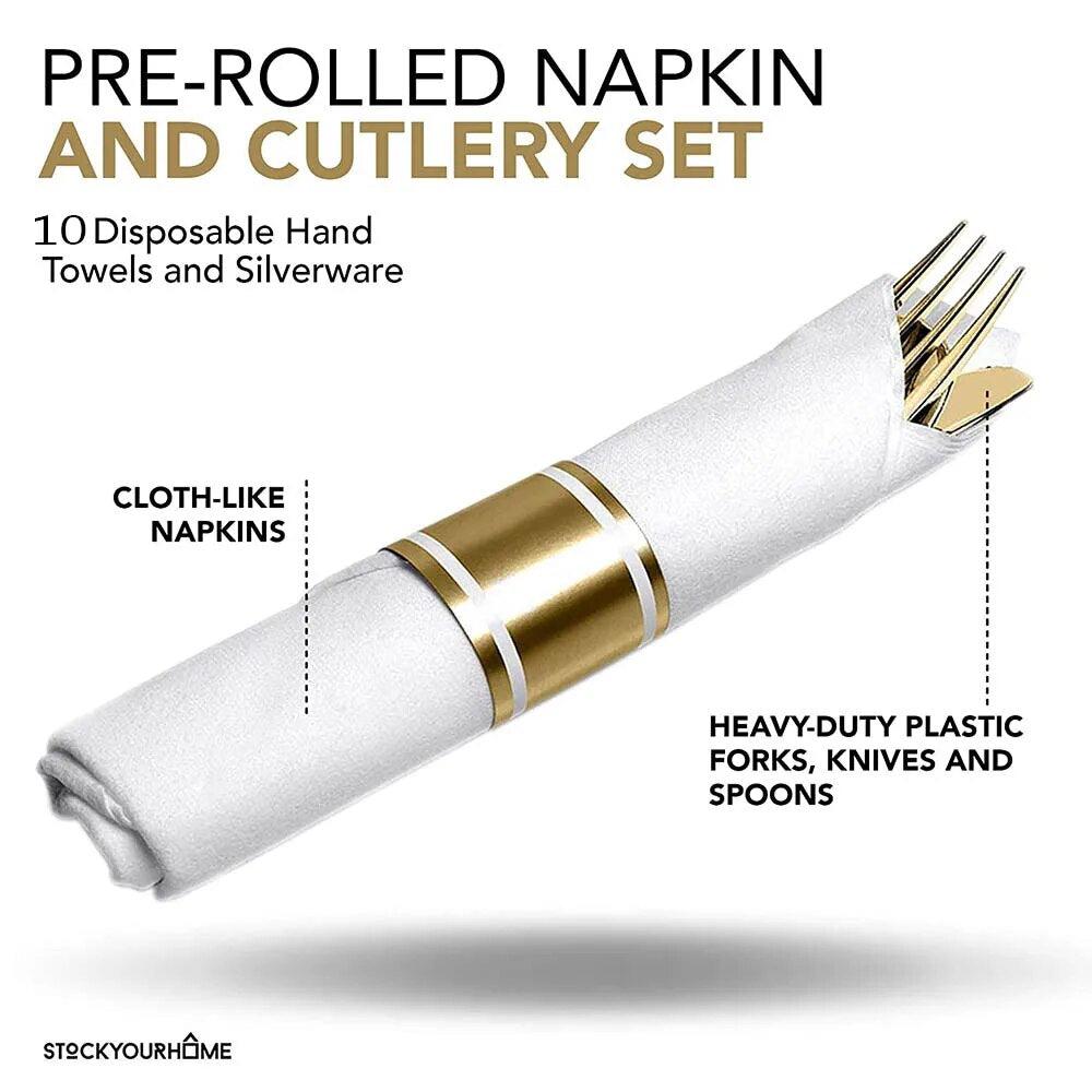 40 Pieces of Pre-Rolled Golden Plastic Silverware-Tableware-Arlik interiors